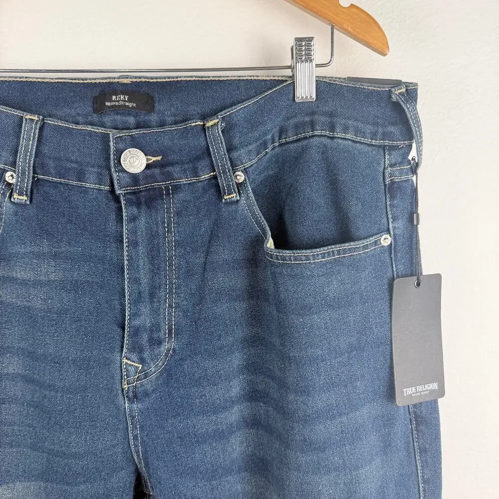 True Religion Ricky SN Flap Straight Relaxed Jean Dark Woodland Wash Men's 36x35